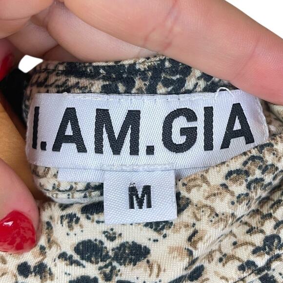 I.AM.GIA Snakeskin Form Fitting Short Cap Sleeves Band Collar Zip Up Mini Dress - Picture 9 of 11